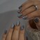 CurvLife Press On Nails Short Square 30Pcs Silver Glitter Fake Nails Soft Gel Dark Grey Press On Nails Sparkly Glue On Stick On Nail Tips for Women Girls Party Night Out