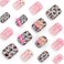 PDFADSK Cute Press on Nails Short Square Fake Nails with 3D French Cute Kawaii Design Leopard Pink Press ons Cartoon Nail Tip Artificial Acrylic Nail Cute False Nails for Women Manicure 24Pcs