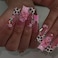 FIEONCIY Press on Nails Coffin Long Length Acrylic Glossy Full Cover Square Shaped French False Nails with Designs Artificial Extra Long Fake Nails with Charms Glue ons Fingernails for WomenAS22