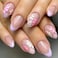 Blruyci Flowers Press on Nails Short Almond Fake Nails Purple French Glue on Nails Nude Translucent Nails Press ons Spring Glossy Stick on Nails for Women 24 Pcs