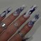 Foccna Long Blue Press on Nails Square Fake Nails White Full Cover Butterfly Acrylic False Nails Glossy Nails for Women and Girls24PCS