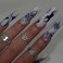Foccna Long Blue Press on Nails Square Fake Nails White Full Cover Butterfly Acrylic False Nails Glossy Nails for Women and Girls24PCS