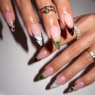 GCSQW French Tip Press on Nails Almond Fake Nails with Animal Print Designs Leopard Zebra Tortoise False Nails Glossy Glue on Nails Acrylic Nails Full Cover Long Stick on Nails for Coquette Women 24Pc