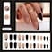 WLGDLH French Tip Press on Nails Medium Almond Fake Nails Black Oblique French False Nails Press Ons With Glitter Gold Thread Designs Full Cover Glue on Nails Acrylic Nail Kit for Women Manicure 24 Pc
