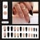 WLGDLH French Tip Press on Nails Medium Almond Fake Nails Black Oblique French False Nails Press Ons With Glitter Gold Thread Designs Full Cover Glue on Nails Acrylic Nail Kit for Women Manicure 24 Pc