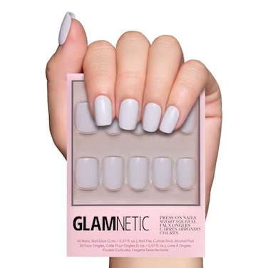 Glamnetic Press On Nails Lilac Gray Opaque Pale Light Lilac Gray Short Squoval Fake Nails Salon Quality 15 Sizes 30 Nail Kit with Glue
