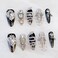 GLORS Luxury Long Almond PressOn Nails Black and Silver Glitter with 3D Rhinestones and Pearl Accents Handmade False Nail 10 Pieces Small LS