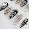 GLORS Luxury Long Almond PressOn Nails Black and Silver Glitter with 3D Rhinestones and Pearl Accents Handmade False Nail 10 Pieces Small LS