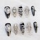 GLORS Luxury Long Almond PressOn Nails Black and Silver Glitter with 3D Rhinestones and Pearl Accents Handmade False Nail 10 Pieces Small LS