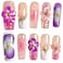 BByogooz Handmade Press On Nails MediumLong Square Pink 3D Sakura Design Reusable French Acrylic Fake Nails with Gold Stars Pearls Luxury Cherry Blossom False Nails Sakura M