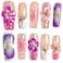 BByogooz Handmade Press On Nails MediumLong Square Pink 3D Sakura Design Reusable French Acrylic Fake Nails with Gold Stars Pearls Luxury Cherry Blossom False Nails Sakura M
