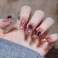 Hkanlre Bling Coffin Press on Nails Fake Nails Tips Full Cover Medium False Gradient Nails for Women and Girls 24PCS Red Coffin