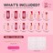 HOSAILY Summer Flower Press on Nails for Women Long Square Hot Pink Ombre 3D Tropical Floral Rhinestone Spring Beach Fake False Nails 24Pcs Glossy Full Cover Stick on Gradient Nails
