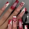HOSAILY Summer Flower Press on Nails for Women Long Square Hot Pink Ombre 3D Tropical Floral Rhinestone Spring Beach Fake False Nails 24Pcs Glossy Full Cover Stick on Gradient Nails