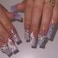 IMRAIN Press on Nails Long Square Fake Nails Purple Gradient Glossy False Nails Full Cover Glue on Nails with Butterfly Rhinestone Designs Artificial Summer Acrylic Squoval Nail Kit