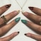 IMRAIN Press on Nails Medium Almond Fake Nails Brown Leopard Print Blue Ombre False Nails Glossy Full Cover French Tip Glue Stick on Nails Artificial Finger Manicure for Women Girls