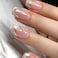 KAICCOSO Short Square French Tip Press On Nails 24 Pcs Gold Light Pink Glossy Acrylic False Nails with Gold Lines Designs Cat Eyes Ombre Full Cover Glue on Nails for Women