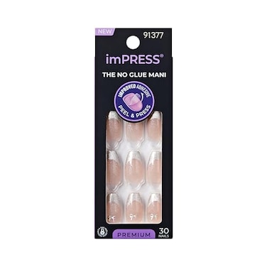imPRESS Kiss Impress No Glue Mani Press On Nails Premium Memory Lane Silver Medium Size Coffin Shape Includes 30 Nails Prep Pad Instructions Sheet 1 Manicure Stick 1 Mini File