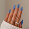 KKUUOO Blue Press on Nails Almond Fake Nails Gradient Acrylic Nails with Glitter Full Cover False Nails Glossy Stick on Nails Reusable Artificial Nails Jelly Press on Nails for Women Girls 24 Pieces