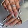 CTTHNBD Long Press on Nails Square Silver French Tip Fake Nails with Heart Design Rhinestone Elegant Full Cover Stick on False Nails for Women 24 Pcs