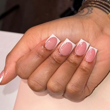 LRKNNO White French Tip Nails Press On Short Square Artificial GelAcrylic Glue 24pcs Full Cover Stick Ons for Wedding Manicure