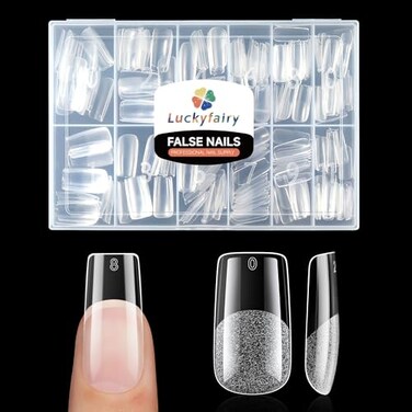 Luckyfairy Medium Square Nail Tips 240pcs Soft Gel PreShaped Acrylic Fake Nails Half Matte Full Cover Clear Gelly Press on Flase Nail Tips for Extension Nail Manicure Home DIY 12 Sizes Gelly Tips