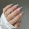 MERVF Almond Press on Nails Medium Fake Nails Blue French Tip Stiletto Acrylic Nails Press ons with Gold Lines Design Glue on Summer Beach Nails 24pcs Glossy