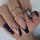 MISUD Press on Nails Long Coffin Fake Nails with Black Gold Acrylic Snowflake Glitter Design 24 pcs