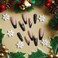 MISUD Press on Nails Long Coffin Fake Nails with Black Gold Acrylic Snowflake Glitter Design 24 pcs