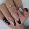 MISUD Press on Nails Long Coffin Fake Nails with Black Gold Acrylic Snowflake Glitter Design 24 pcs