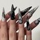 MISUD Press on Nails Long Stiletto Glue on Nails with Goth Black Acrylic Gothic Butterfly Design 24 pcs