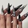 MISUD Press on Nails Long Stiletto Glue on Nails with Goth Black Acrylic Gothic Butterfly Design 24 pcs
