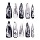 MISUD Press on Nails Long Stiletto Glue on Nails with Goth Black Acrylic Gothic Butterfly Design 24 pcs