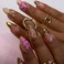 MISUD Press on Nails Medium Almond Fake Nails with 3D Gold Chrome Acrylic Butterfly Design 24 pcs