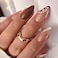MISUD Press on Nails Medium Almond Glue on Nails with Fall Brown Acrylic Autumn Leaf Design 24 pcs
