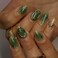 OHWODA Almond Press on Nails Green Ombre Fake Nails with Gold Star Sun Designs Medium Length Artificial Nails Gradient Celestial Sparkles Stick on Nails for Women Girls 24Pcs