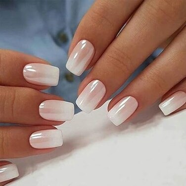 TOGZOM Ombre Square Press on Nails Short Fake Nails Chrome Acrylic Nails Glossy Gradation False Nails Gel Glue on Nails Stick on Nails for Women Girls Manicure 24 Pcs