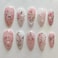 LBPEPAMZ Peach Blossom Press on Nails Short Medium Almond Fake Nails with 3D Pearl Diamond Designs Pink Flower Full Cover Stick on Nails Pink White Gradient Glossy Acrylic False Nails for Women 24Pcs
