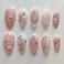 LBPEPAMZ Peach Blossom Press on Nails Short Medium Almond Fake Nails with 3D Pearl Diamond Designs Pink Flower Full Cover Stick on Nails Pink White Gradient Glossy Acrylic False Nails for Women 24Pcs