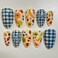 RIICFDD Cute Nails Short Almond Fake Acrylic Bow Press Ons with Blue White Plaid Designs Full Cover Glossy Glue on Nails for Women 24 Pcs