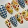 RIICFDD Cute Nails Short Almond Fake Acrylic Bow Press Ons with Blue White Plaid Designs Full Cover Glossy Glue on Nails for Women 24 Pcs