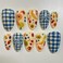 RIICFDD Cute Nails Short Almond Fake Acrylic Bow Press Ons with Blue White Plaid Designs Full Cover Glossy Glue on Nails for Women 24 Pcs