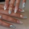 RUOKEXIN Almond Press on Nails Medium Fake Nails Blue White French Tip False Nails with 3D Shell Star Designs White Ombre Nail Press ons Glossy Stick on Nail for Women 24Pcs