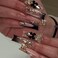RUOKEXIN Black French Tip Fake Nails Square False Nails with Gold 3D Butterfly Designs Glitter Glue Black Bow Cute Stick On Nails for Women 24Pcs