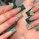 RUOKEXIN Long Square Press on Nails Green French Tip Fake Nails Gold Glitter False Nails with Gold 3D Butterfly Designs Long Square Glue on Nails Sparkly Artificial Nails Cute Stick on Nails for Women