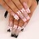 RUOKEXIN Long Square Presson Nails French Tip False Nails with Bow Rhinestones Designs Pink Black Sparkly Artificial 24Pcs