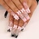 RUOKEXIN Long Square Presson Nails French Tip False Nails with Bow Rhinestones Designs Pink Black Sparkly Artificial 24Pcs