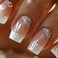 RUOKEXIN Press on Nails White French Tip Fake Nails Square Medium Length False Nails with Silver Glitter Designs Ombre Glossy Artificial Nails Acrylic Glue on Nails Natural Stick on Nails for Women