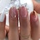 CTTHNBD Short Press Almond White French Tip False Nails with Gold Glitter Design Glue on Pink Full Cover Stick on Cute Acrylic Artificial Nails for Women Manicure 24Pcs
