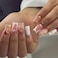 Lukmexor Spring French Press On Nails Medium Square White Fake Nails 3D Pink Flower Nail Press Ons With Gold Pearl Design Gold Nail Tip False Nails Summer Stick On Nails Full Cover Glue On Nail For Wo